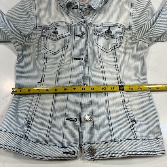 Guess Retro Blue & White Pinstriped Denim Jacket Medium - Picture 10 of 12